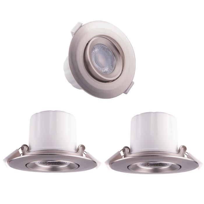 Lampes Plafonnier Spot LED Encastrable Plastique Nickelé Extra Plat Mini Orientable Luminaire Spot Plafond Lot de 3