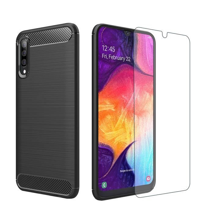 Galaxy A50 Coque + Galaxy A50 Verre Trempé Film de Protection Ecran Protecteur Samsung Galaxy A50 6.4\