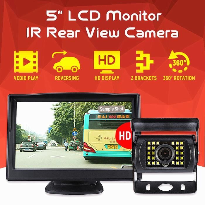 Caméra de recul IR Arrière vision + 5INCH Ecran Moniteur LCD Pour Voiture Camion Bus