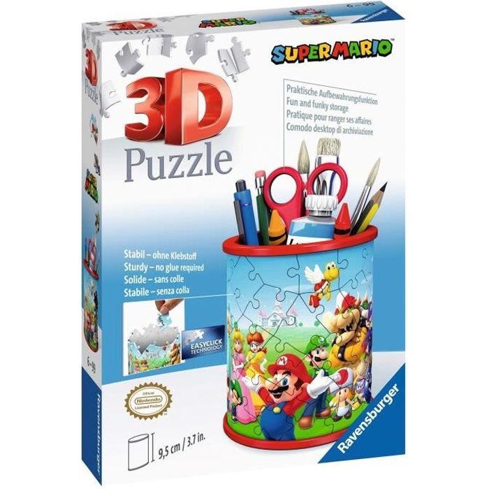 SUPER MARIO Puzzle 3D Pot à crayons - Ravensburger - Puzzle 3D enfant - sans colle - Pot à crayons 54 pièces - Dès 6 ans