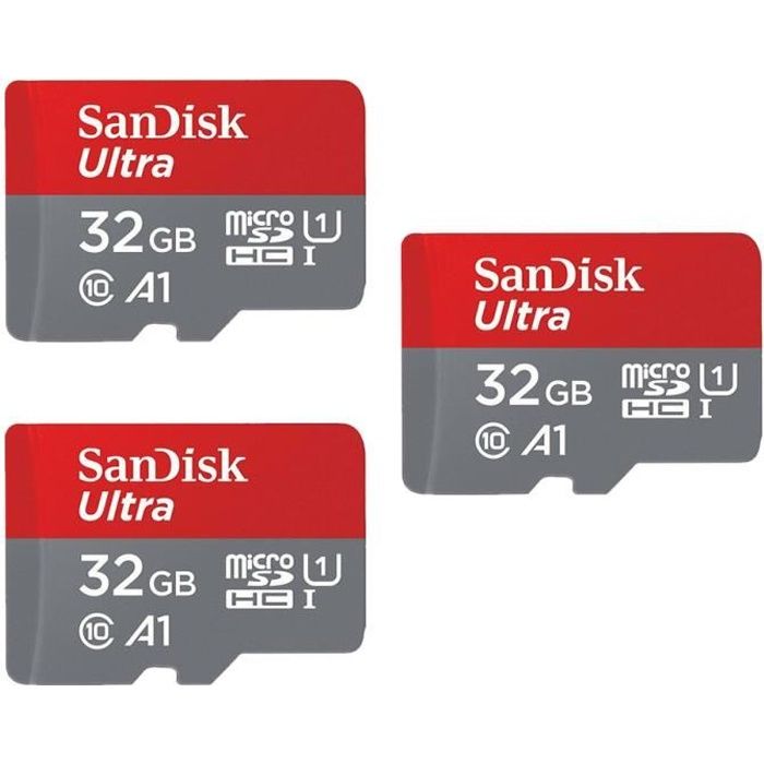Lot de 3 Sandisk ultra 32 Go Carte Mémoire Micro SD MicroSD Classe 10 UHS-I 120Mb/s