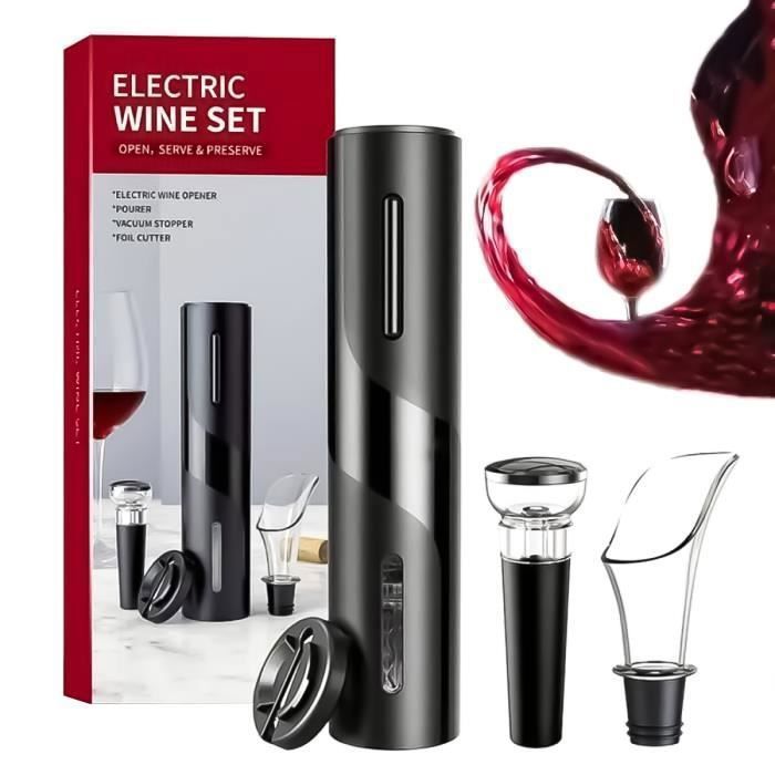 4 en 1 Ouvre-bouteille électrique avec câble de charge USB, coupe-capsule, bouchon de bouteille de vin et bec verseur