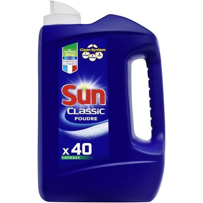Sun Poudre de Lavage Lave-Vaisselle Classique, Efficace contre les tâches les plus tenaces, 40 Lavages