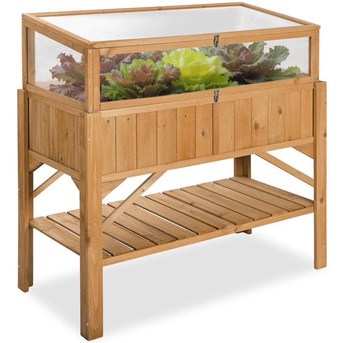 TECTAKE Carré Potager de Jardin sur Pied Surélevé en Bois + 1 Châssis de Jardin 119 cm x 53 cm x 90 cm Marron