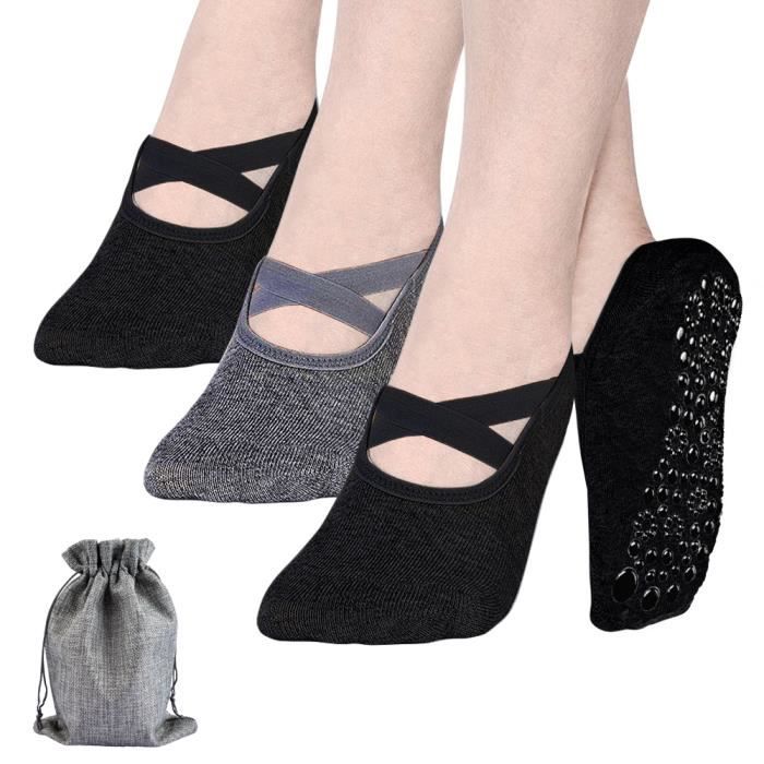 3 paires de Chaussettes de yoga antidérapantes Chaussettes d'entraînement pour femmes Fitness Danse Pilates Exercice aux pieds nus