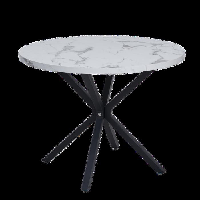 BenyLed Table ronde avec pieds robustes en forme de X, 100cm*100cm*76.5cm pour cuisine, petit espace (Plateau blanc+pieds noirs)