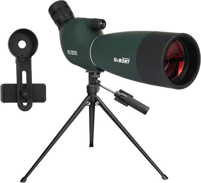 Svbony SV28PLUS Longue-Vue pour Tir à La Cible, 25-75x70mm BAK4 FMC Lens, Longue-Vue avec Adaptateur Téléphone Sac Trépied