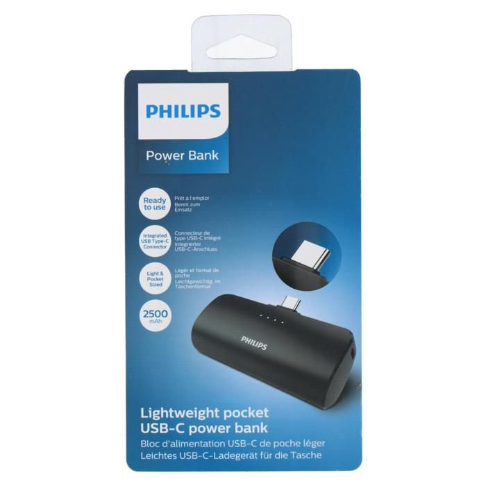 Kit chargeur Philips DLP2510V00 Powerbank DLP2510C03 Batterie Externe sans Fil 2500mAh Connecteur USB C