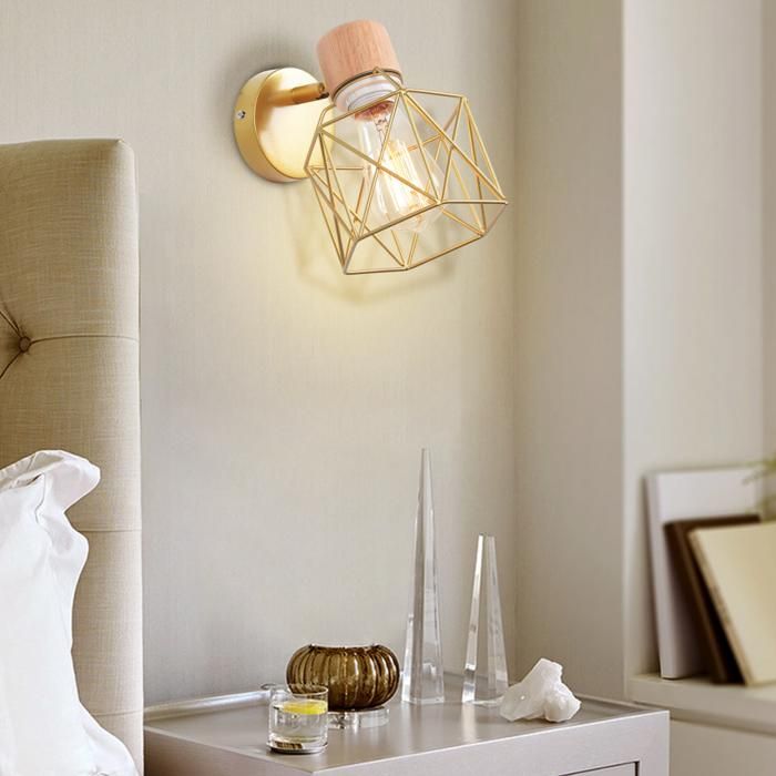 WOTTES 1pcs Applique industrielle en bois - Lampe Design Cage Ø14cm - Or Pour Chambre Salon Restaurant