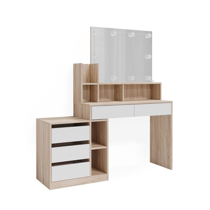 Table de toilette ml-design avec éclairage led, blancsonoma, 110x141