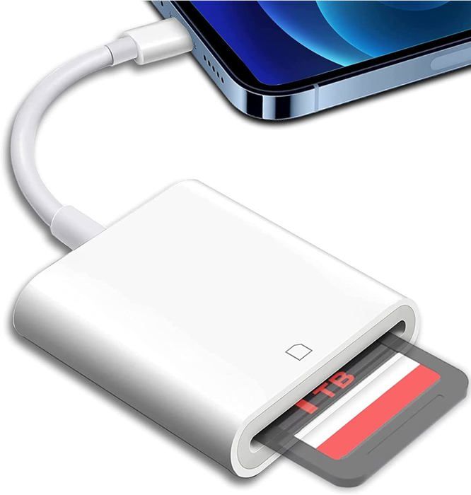 Lecteur De Carte SD/MicroSD Pour IPhone Et IPad - Double Fente, Plug & Play, Transfert Rapide Jusqu'à 1 To