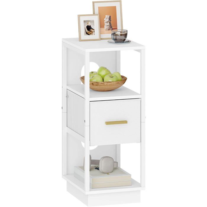 Table de Chevet Table de Nuit Étroite avec 1 Tiroir en Tissu Tables dAppoint avec Compartiment Ouvert Moderne Blanc