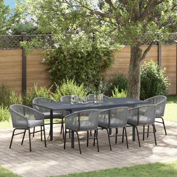 vidaXL Ensemble de dîner de jardin 9 pièces avec coussins Poly Rattan - vue 8