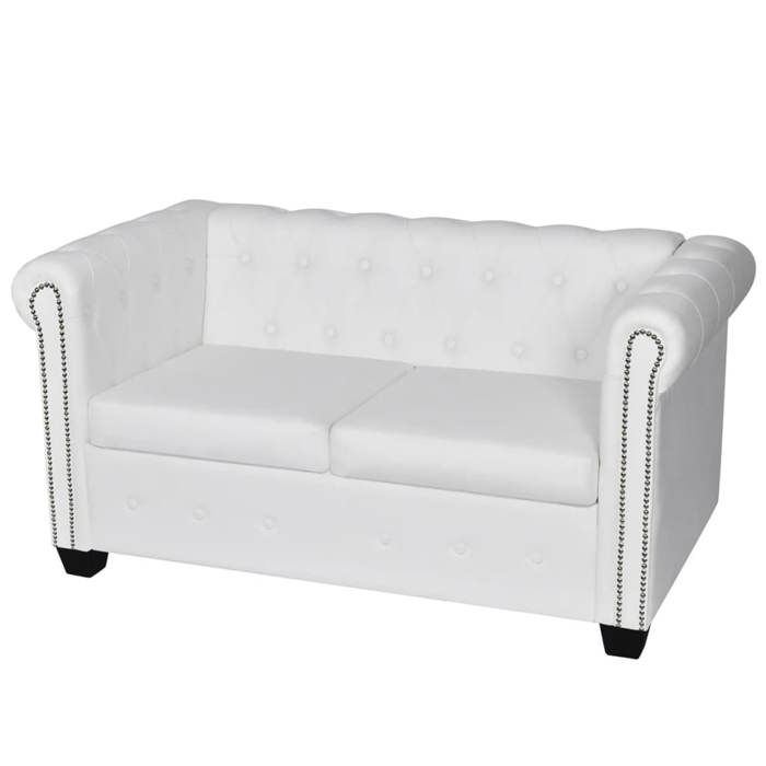 Blanc Canapé Chesterfield 2 places - KEETHE - Sofa adulte/enfant - cuir synthétique blanc  LL433