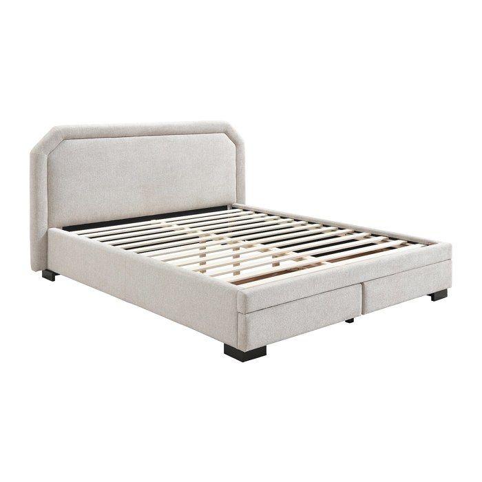 Lit avec tiroirs 140 x 190 cm - Tissu - Beige - INASTO