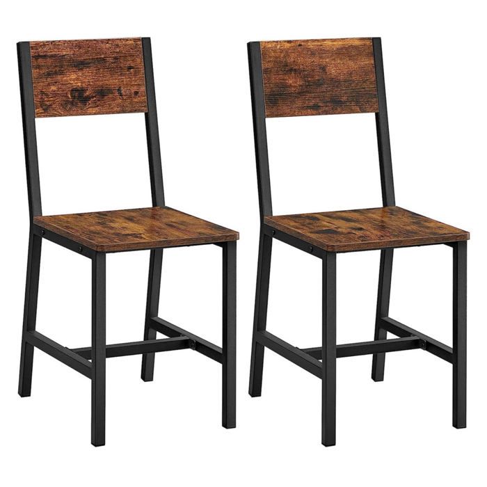 Chaise de salle à manger - HELLOSHOP26 - Lot de 2 - Acier noir - Bois marron rustique - Style industriel Chaise de salle à manger - HELLOSHOP26 - Lot de 2 - Acier noir - Bois marron rustique - Style industriel