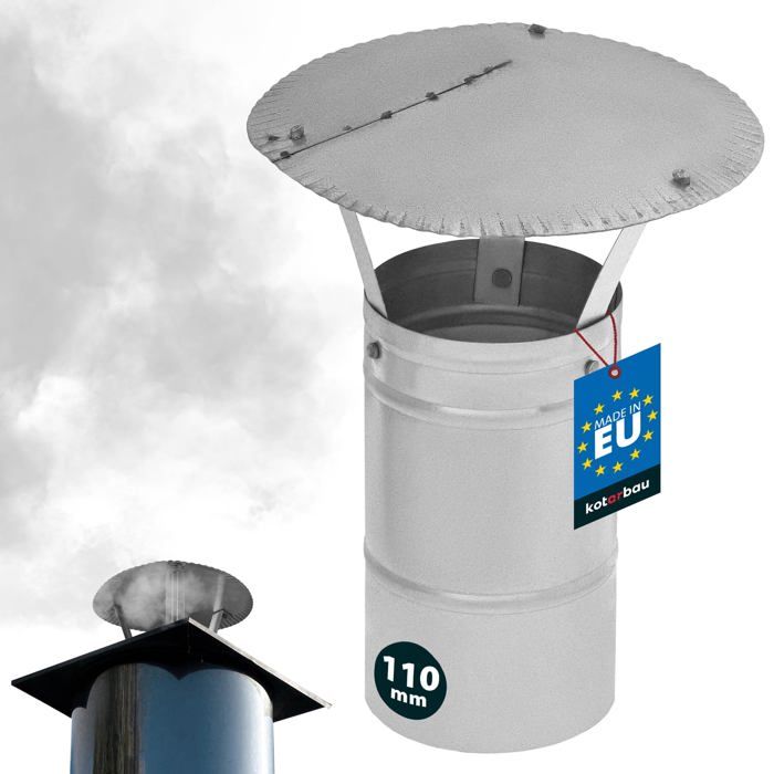 Chapeau de cheminée - KOTARBAU - Ø110 mm - Acier galvanisé - Résistant corrosion - Anti-pluie/anti-oiseaux