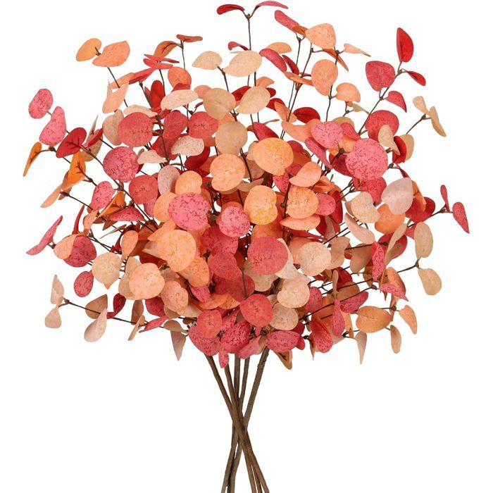 Lot de 5 tiges et feuilles deucalyptus artificiel pour décoration automnale. Fleurs artificielles dautomne
