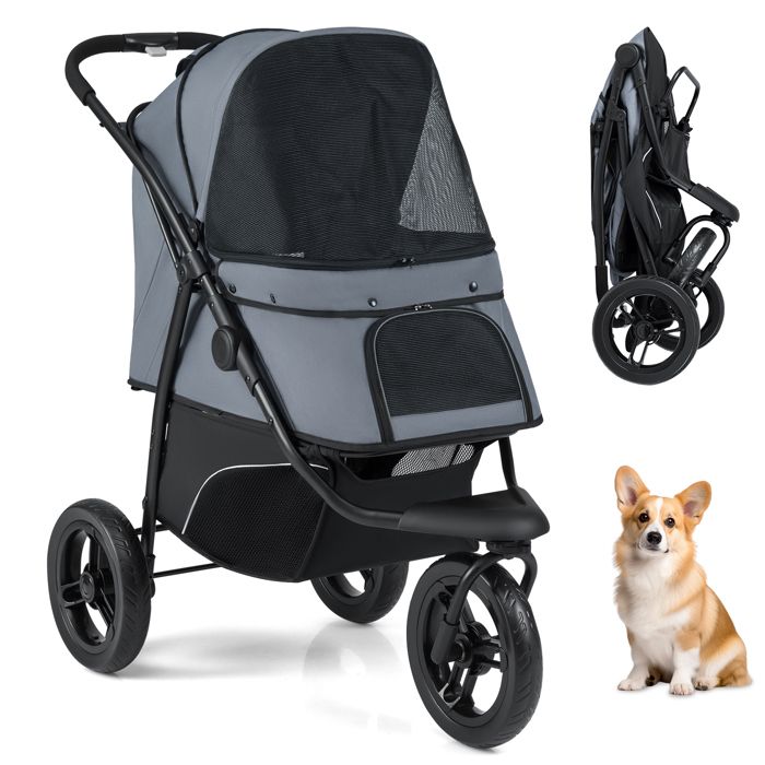 Comparer les prix de Poussette Pliable pour Animaux COSTWAY Roues Tout-Terrain Frein Panier de Rangement Coussin Laisse de Sécurité Charge 25kg Gris