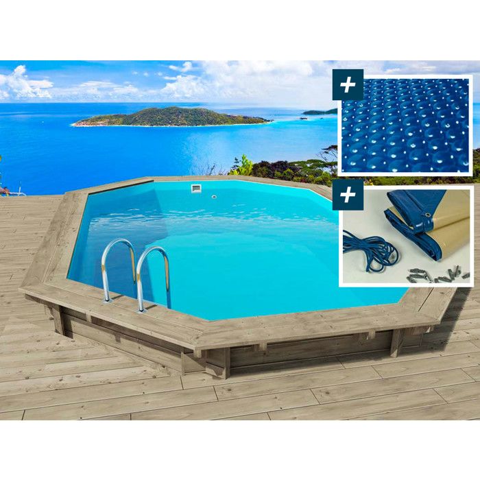 Piscine bois Florida 145 - 6.57 x 4.57 x 1.45 m + Bâche à bulles 180 µ + Bâche hiver 280 gr/m²