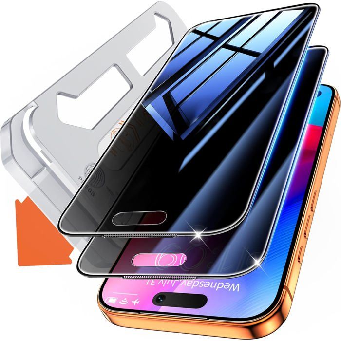Kit Protection IPhone 17 - 2x Verre Trempé Privatif Anti-Espion + 2x Protection Caméra Arrière - Dureté 9H - 14