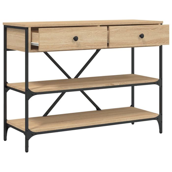 Brun Table console - CLARENCE - Meuble couloir - avec tiroirs - et étagères chêne sonoma CC722