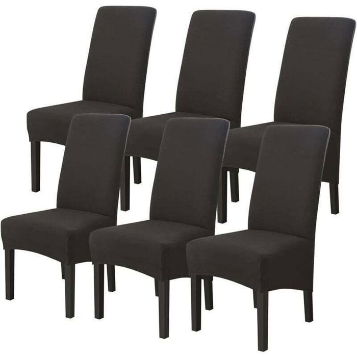 Housse de chaise XL - PZCC - Lot 6 pièces - Noir - 40–50 cm (assise) - Dossier 55–68 cm - Tissu soie de lait