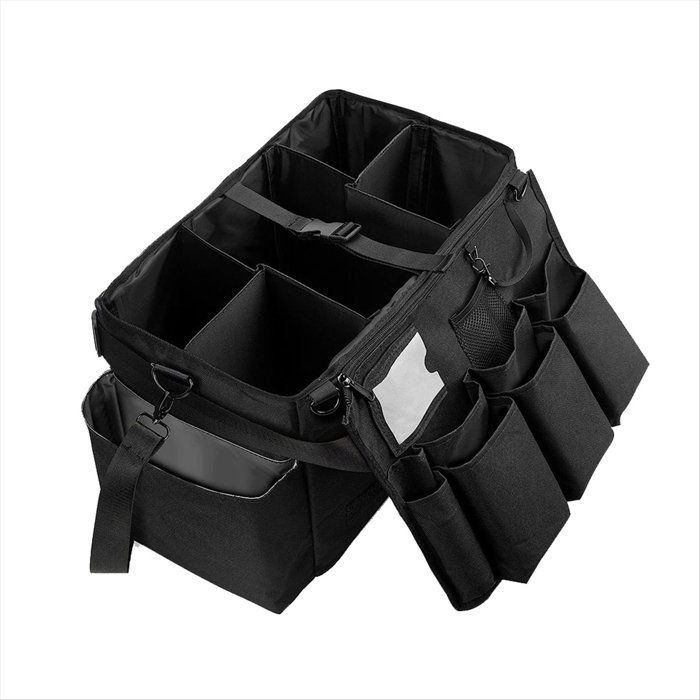 Sac de Rangement Portable pour Produits de Nettoyage avec Poignée Bandoulière et Compartiment Amovible.