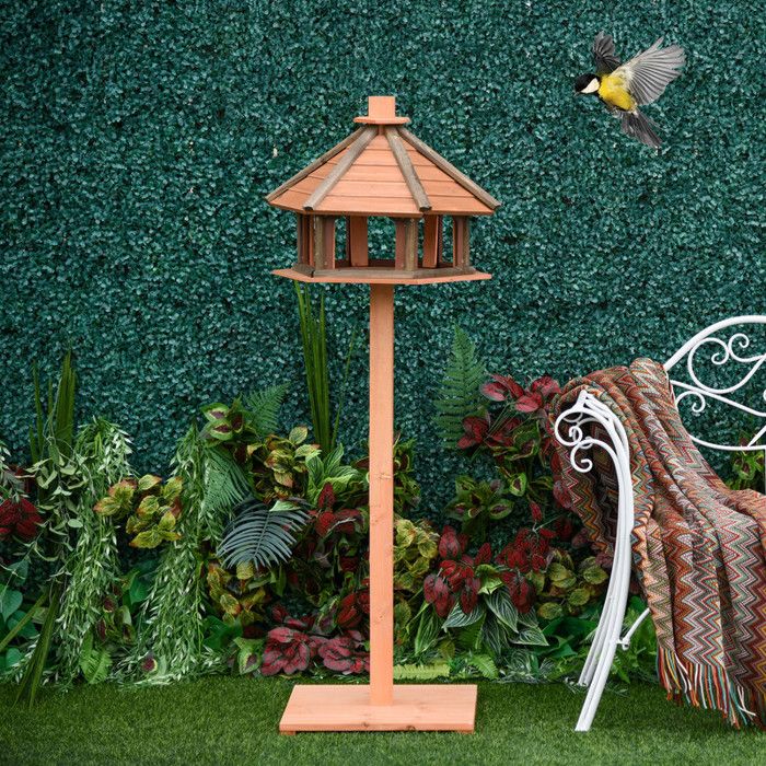 Nichoir Ø52 x 130 cm (H) mangeoire nichoir en bois station dalimentation support pour oiseaux nichoir de table naturel