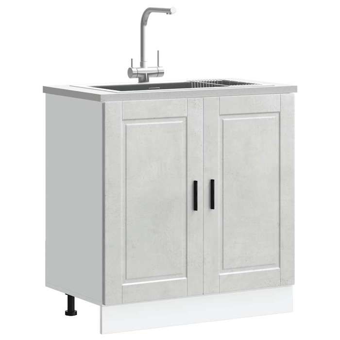Meuble sous-évier 1 PC Armoire de plancher dévier Porto gris béton bois ingénierie 80x46x81.5 cm A13822