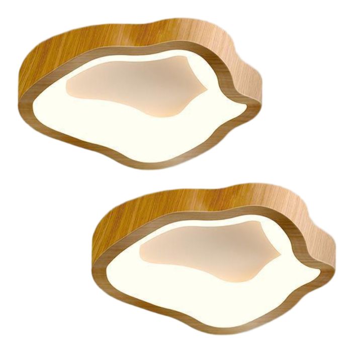 Plafonnier LED - Ø23 cm Lot de 2 - Bois naturel - 14W Blanc chaud - Scandinave/Vintage