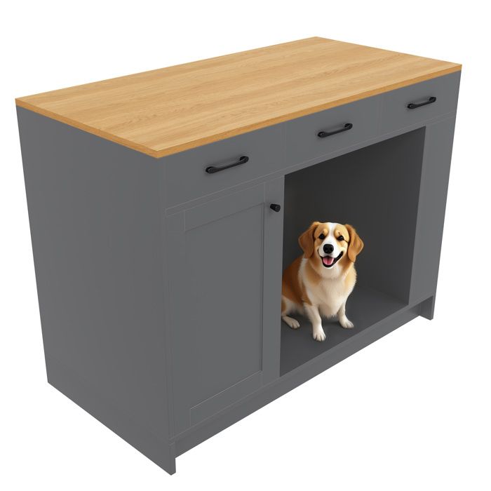 Îlot de cuisine avec meuble de rangement – 3 tiroirs range-épices étagère réglable – Gris 120 x 60 x 90 cm
