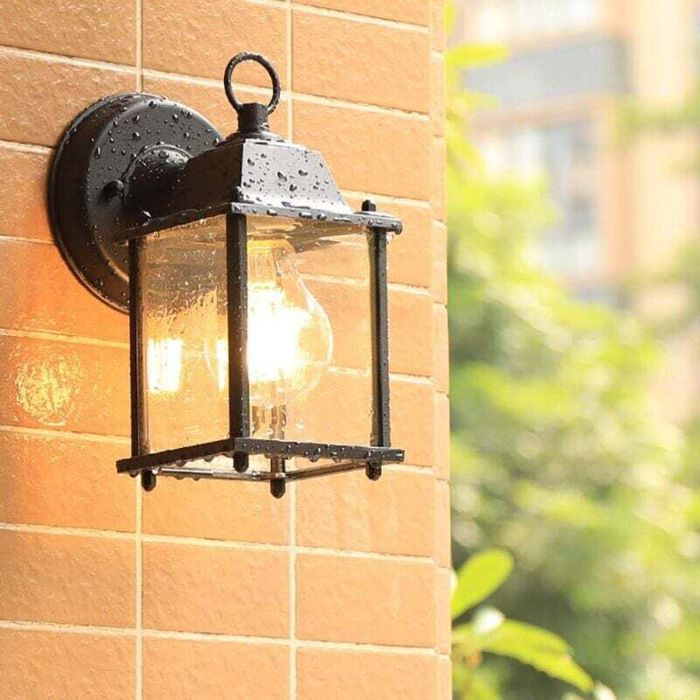 Applique murale extérieure– Lanterne rétro noire E27 étanche IP23 aluminium et verre pour jardin balcon garage