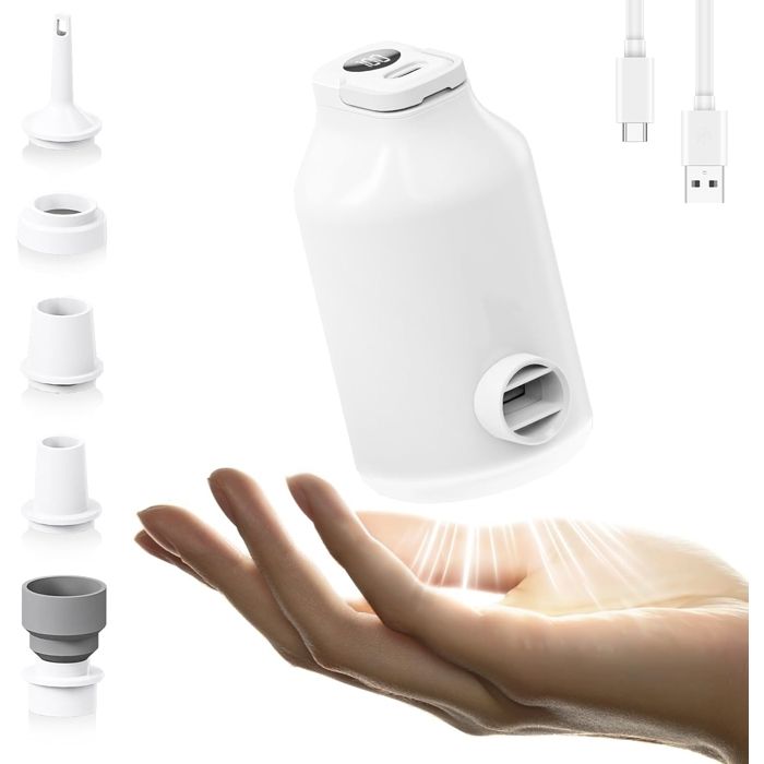 Pompe à air gonfleur électrique sans fil rechargeable – Pour matelas lits gonflables sacs sous vide – 5 buses lampe camping