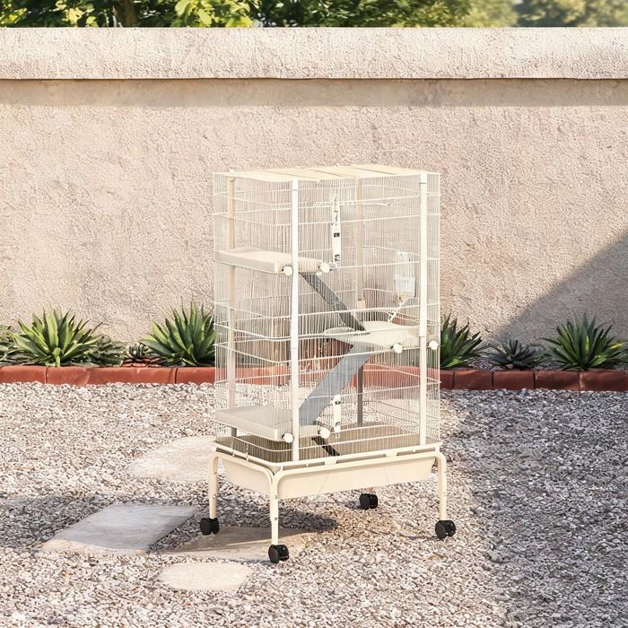 Grande cage pour petits animaux 4 niveaux acier beige-toned 88x48x150 5 cm