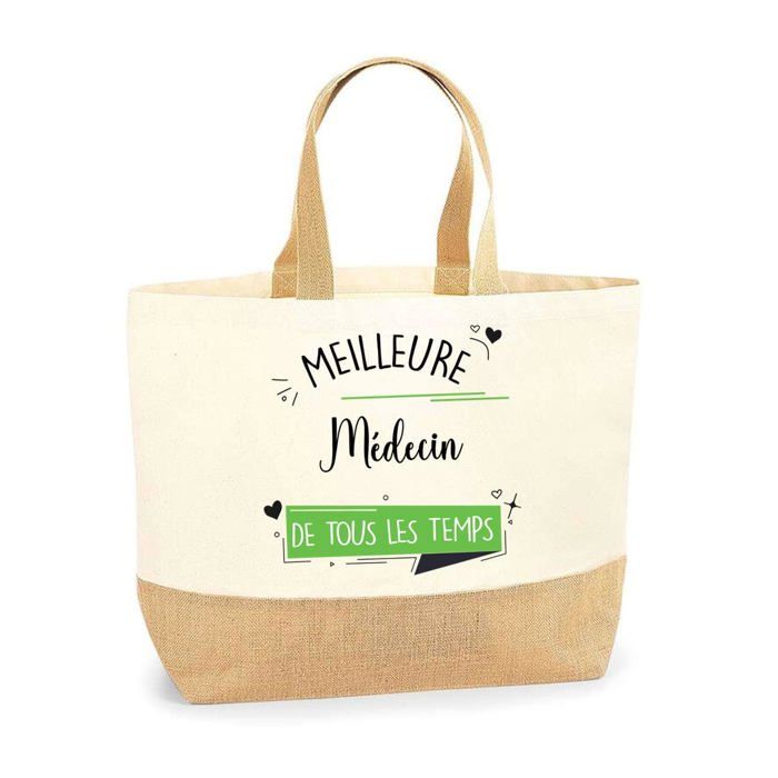 Sac cabas - PLANETEE - Médecin Meilleure de tous les temps - Jute naturel - Imprimé en France - Grande contenance