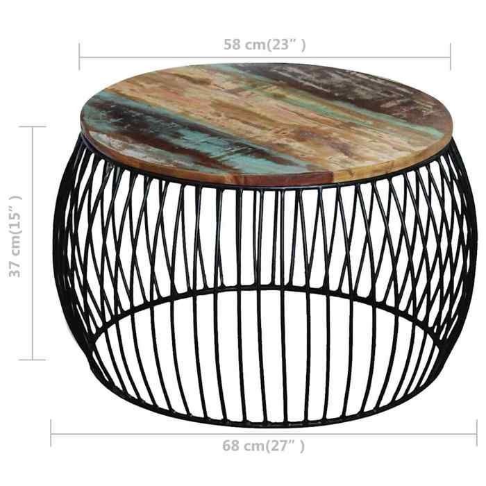 Table basse ronde 68x43 cm Bois de récupération massif_2 ans garantie_46960