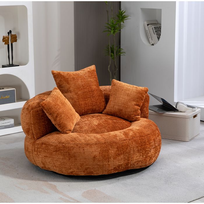 VEVXYN fauteuil salon lounge compresse siège 1 place en chenille orange 108 x 108 x 52 cm 3 coussins accoudoirs sans montage