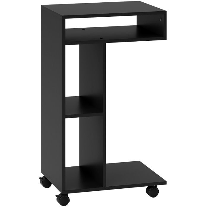 Table dappoint en C avec roulettes 3 rangements noir 40 x 30 x 69 cm