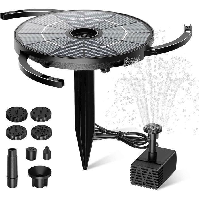 Fontaine Solaire 2 8W – Système Séparé 1 2m 6 Jets dEau Support Réglable – Zéro Électricité pour Jardin/Bassin/Oiseaux