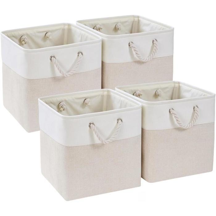 Cube de Rangement Tissu 28x28x28cm Paniers de Rangement Pour Vêtements/étagère(Beige Clair/Blanc 4 Paquet)