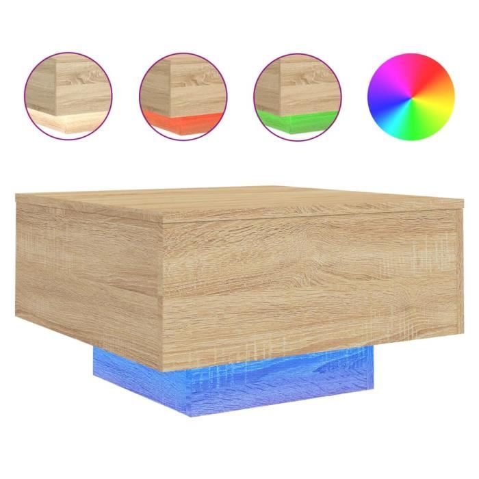 Table basse LED - AKOZON - Chêne sonoma - 55x55x31 cm - Design contemporain - Montage facile