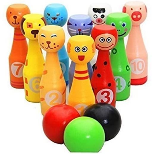 Jeu De Quilles Mini Bowling Pour Enfants - 6 Quilles Et 2 Balles En PU Souple (Apprentissage Chiffres)