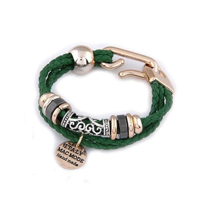 Bracelet En Cuir Véritable Cœur & Strass - Fermoir Magnétique, Style Bohème - Cadeau Homme/femme - 2