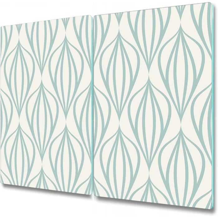 Protection Pour Plaque Induction - Planche à Découper En Verre Trempé - Lot De 2 (30x52 Cm) - Motif Fleurs Rose Et Bleu