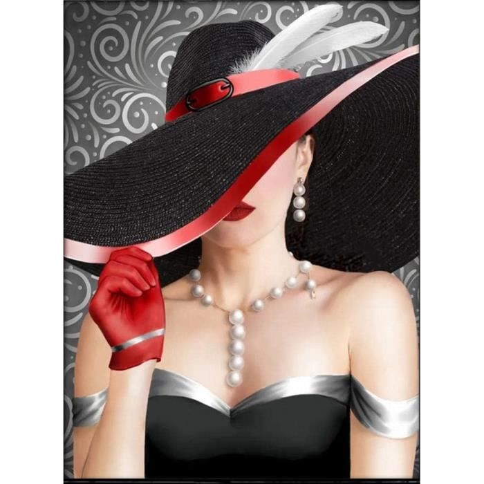 Kit Peinture Diamant 5D 55x90cm "Une Femme Au Chapeau" - Art DIY Adulte, Cadre Non Inclus