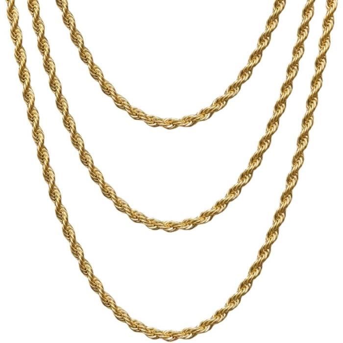 Collier Femme Or Plaqué 18k - Perles Dorées Sur Chaîne Acier Inox - Longueur Réglable 39+5cm