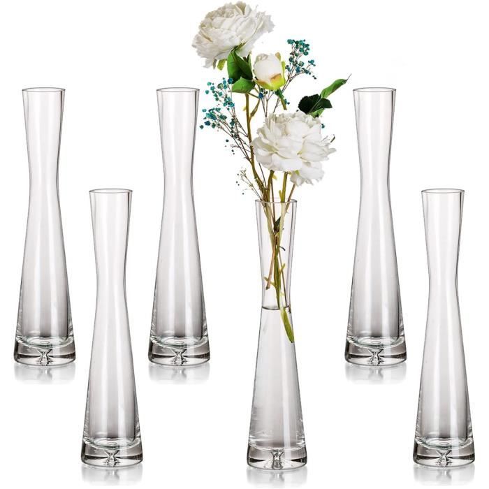 Lot De 6 Petits Vases En Verre Clair - Pour Fleurs à Tige Unique, Centre De Table, Décoration Minimaliste