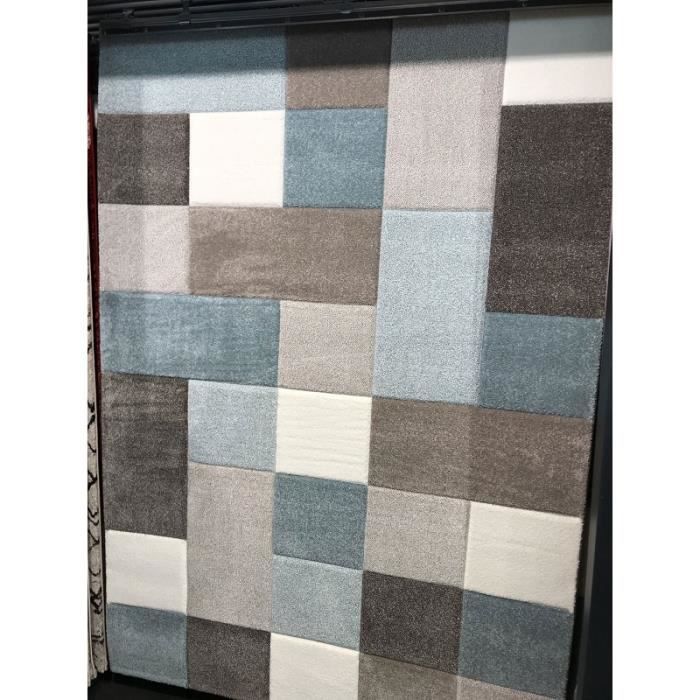 Tapis De Salon Deco Pastel A Carreaux Bleu Et Gris 80 X