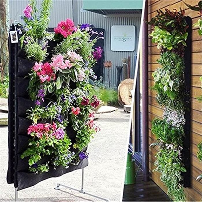 Poche Pour Mur Vegetal 18 Poches Verte Murale Pot De Fleurs Feutre Jardin Planter